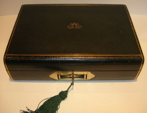 quality antique english leather covered writing box lap desk