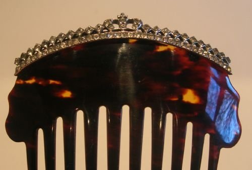 regal antique tortoise shell hair comb with paste stones crown