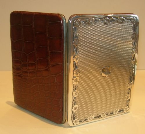 exceptional antique sterling silver and crocodile wallet card case