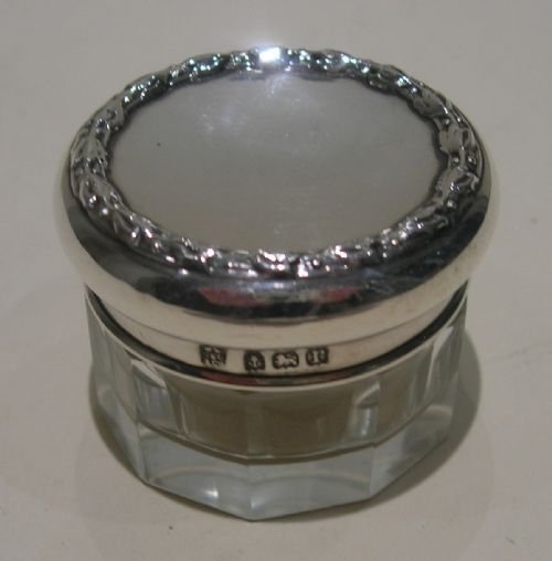 small pretty english sterling silver lidded vanity jar pot