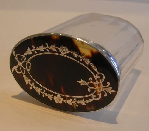 english sterling silver and tortoise shell lidded vanity jar pique inlay