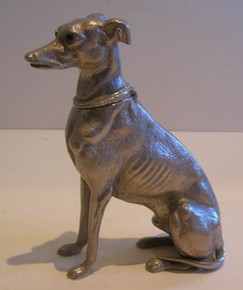 fabulous large antique greyhound inkwell in silver plate c1900