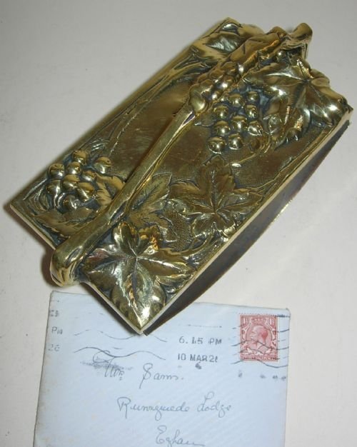 impressive large antique cast brass desk top ink blotter