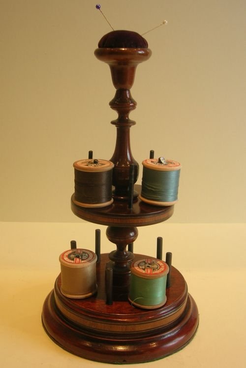english victorian mahogany sewing stand cotton spool holder pin cushion