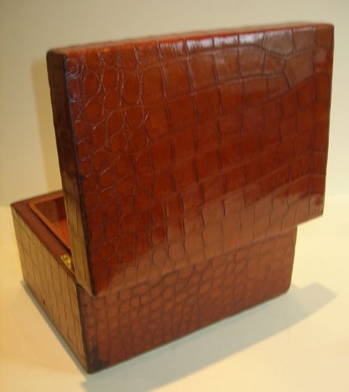 large antique english crocodile alligator skin clad jewelry box c1880