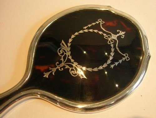 stunning english sterling silver tortoise shell hand mirror 1912