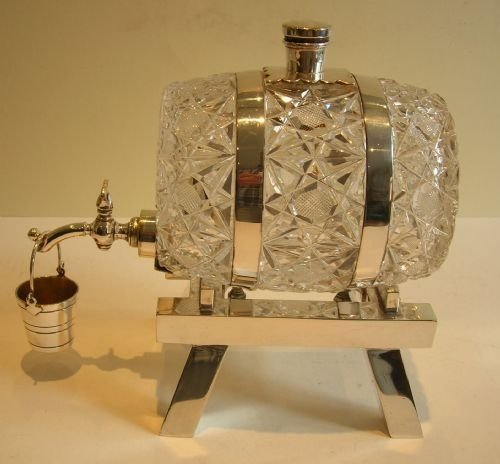 magnificent antique cut crystal and silver plated spirit barrel by john grinsell sons c1870