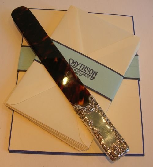 antique english tortoise shell sterling silver paper knife or page turner