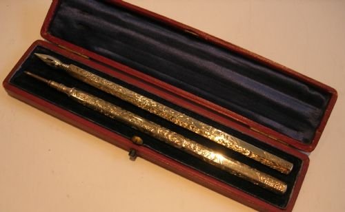 antique english sterling silver dip pen propelling pencil set original box