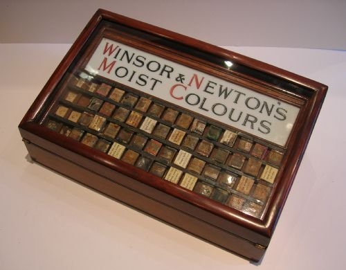 rare antique english mahogany winsor newton display case artist's paints