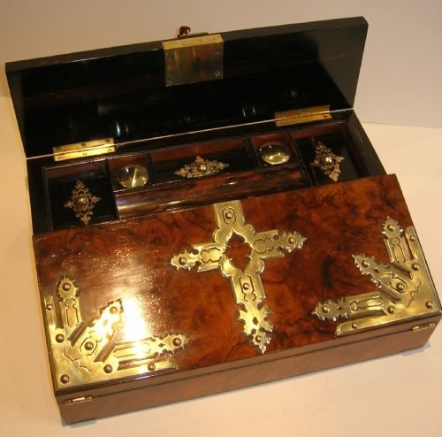exquisite antique english burl walnut lap desk writing slope c1850