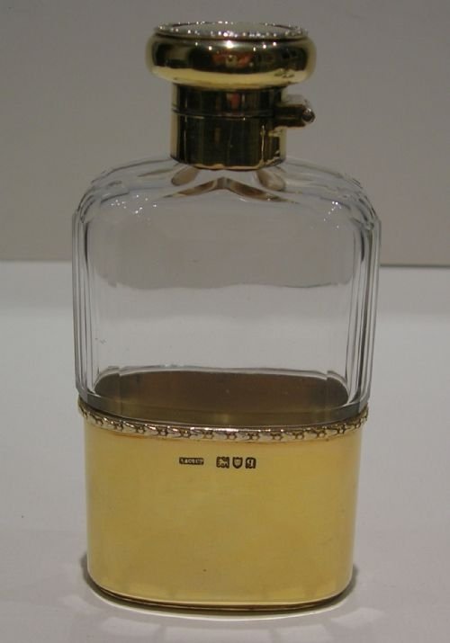 antique cut crystal silver gilt hip flask by asprey bond street london
