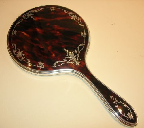 stunning english sterling silver tortoise shell hand mirror