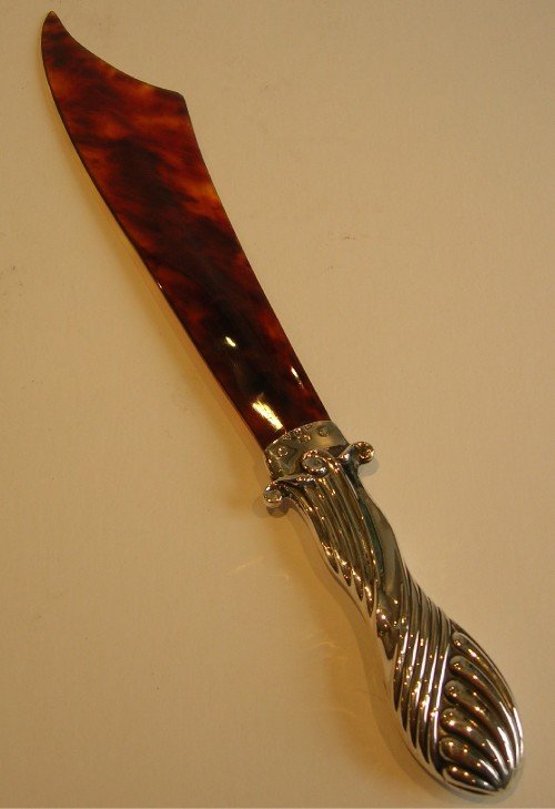 antique english sterling silver tortoise shell letter opener paper knife