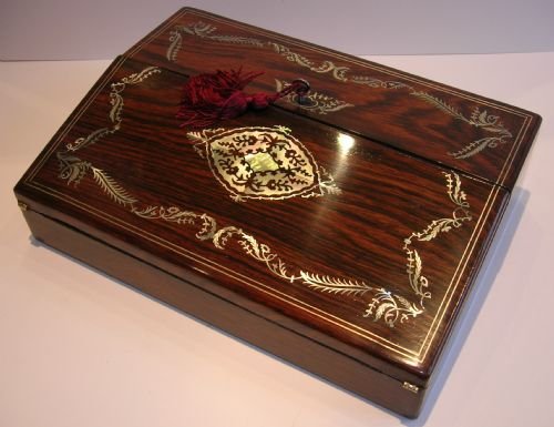 antique english rosewood lap desk mother of pearl inlay c1840