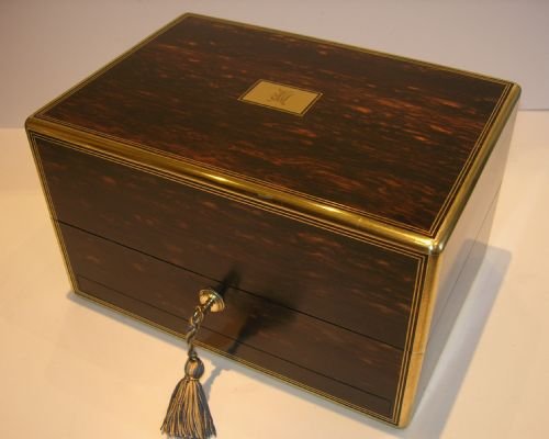 antique english brass bound coromandel jewelry box c1850