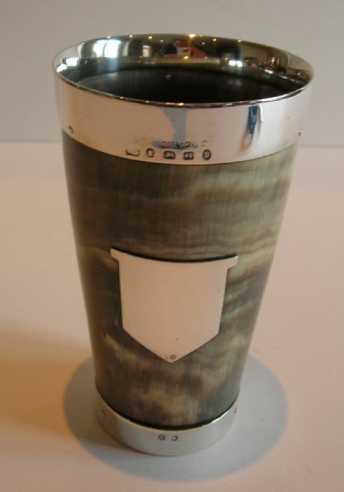 topnotch antique english horn cup sterling silver mounts birmingham 1878