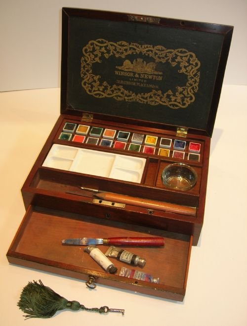 antique english winsor newton watercolour artist's paint box c1900