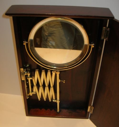 fabulous antique english shaving cabinet with brass shaving mirror c1900