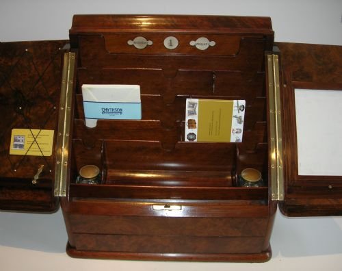 huge english victorian stationery writing box in burr walnut c1890