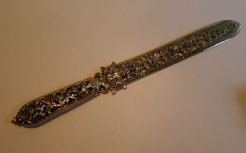 grand quality reticulated antique brass page turner paper knife c1870