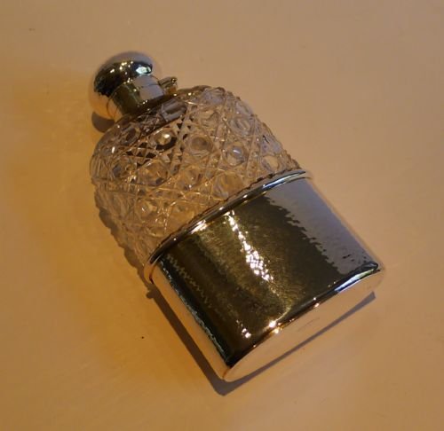 antique english cut crystal sterling silver hip flask liquor flask