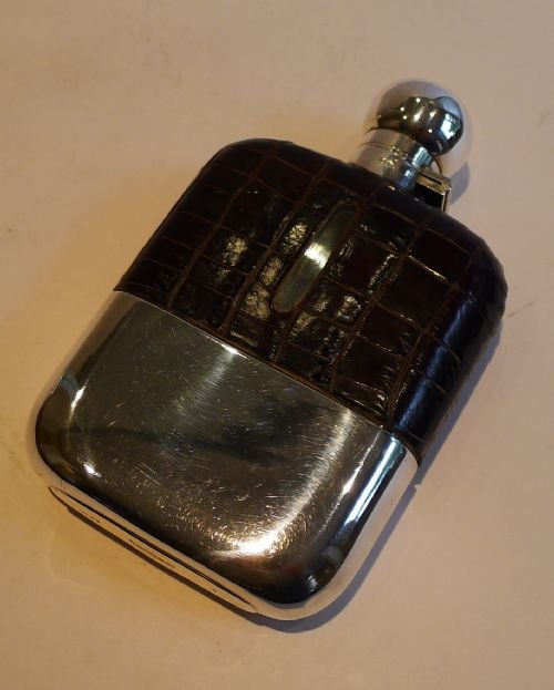 antique english crocodile alligator clad hip flask by james dixon sons