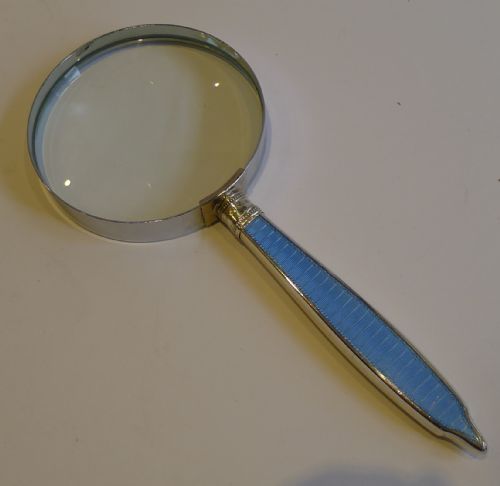 antique english sterling silver handled magnifying glass with guilloche enamel 1911