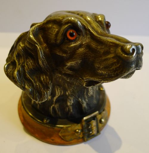 handsome antique english figural inkwell dog glass eyes c1880