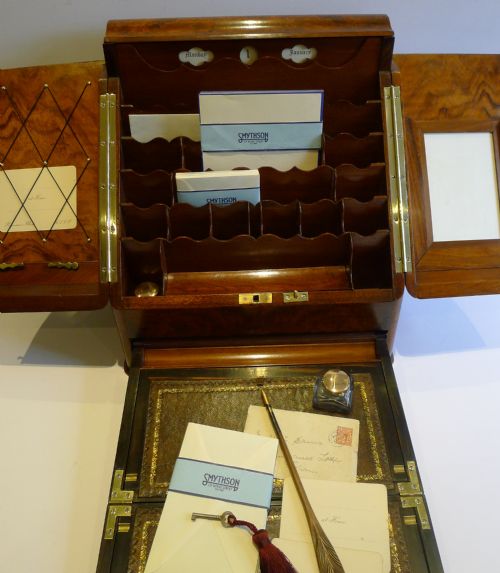 english victorian stationery writing box in burr walnut c1890 writing slope lap desk