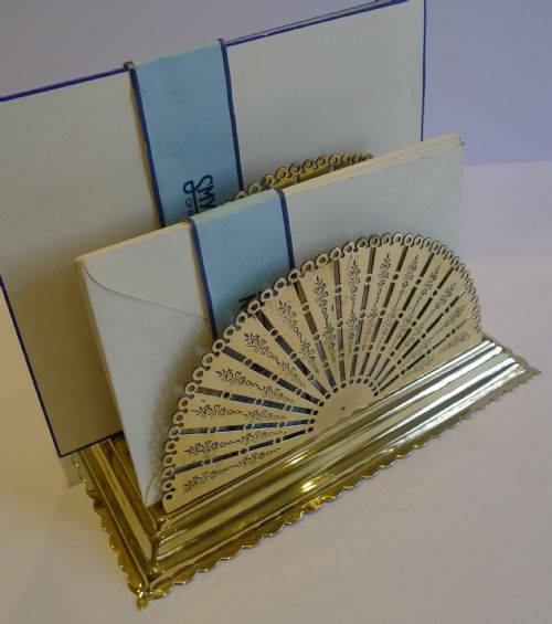 large antique english brass fan shaped letter rack or holder reg for 1890