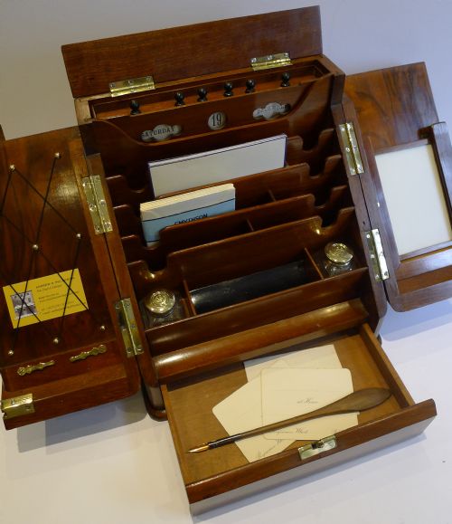 handsome english victorian stationery writing box in burr walnut c1890