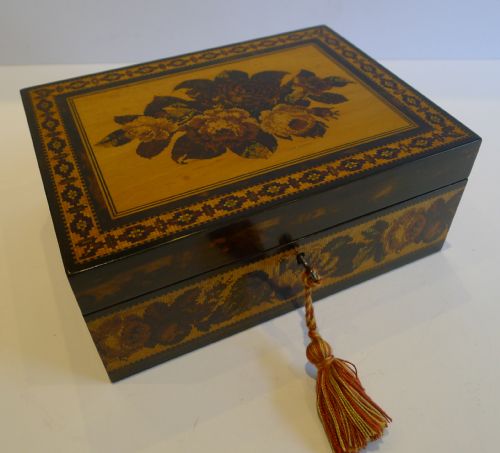 antique tunbridge ware box by thomas barton late nye original label c1850