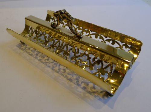 decorative antique english brass double pen tray c1890