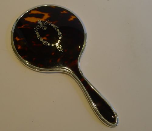 english sterling silver tortoise shell hand mirror birmingham 1922