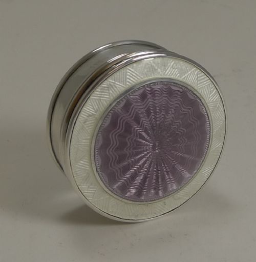 antique english sterling silver and guilloche enamel pill box 1911