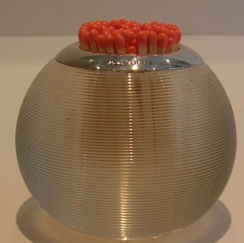 english silver mounted threaded glass spherical match strike