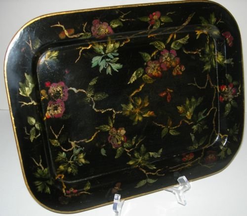 early antique english papier mache hand painted chinnoiserie tray stunning