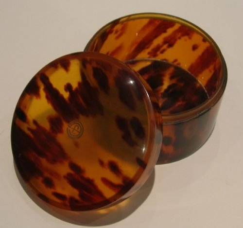 handsome large antique tortoise shell powder box gold initial