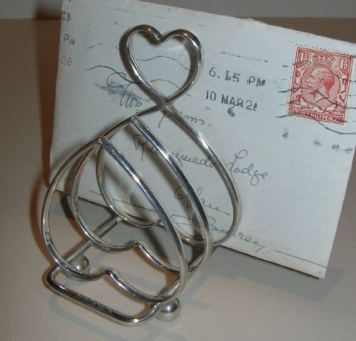 antique heart shaped sterling silver toast rack letter holder