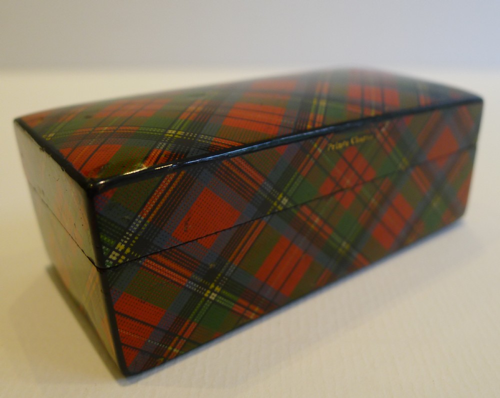 antique scottish tartan ware spool sewing box in prince charlie c1880
