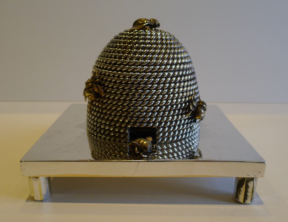 rare antique english bee hive inkwell in silver plate reg 1869