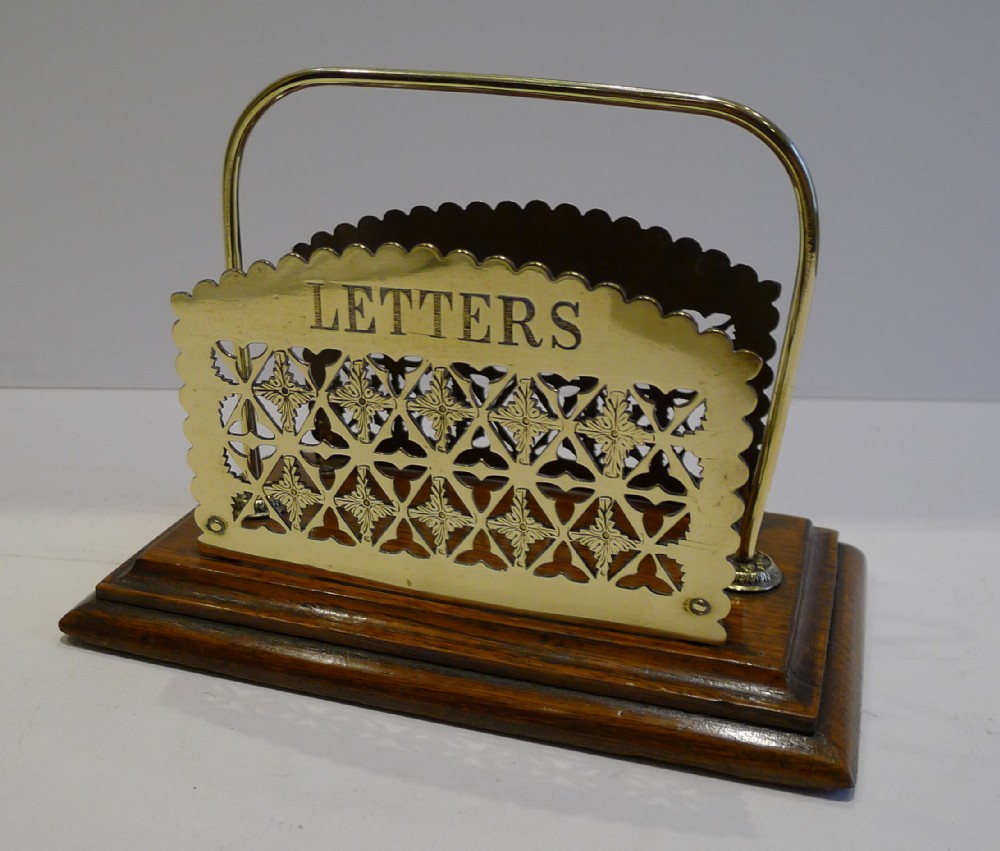 english victorian oak brass letter rack or holder c1880
