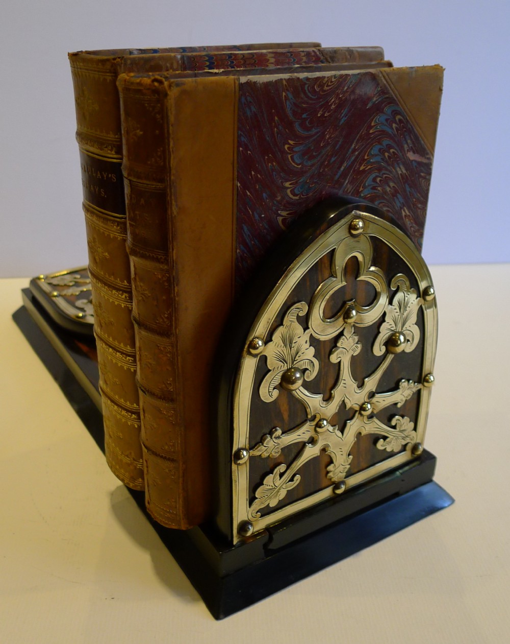 quality antique english coromandel brass expanding bookslide bookends