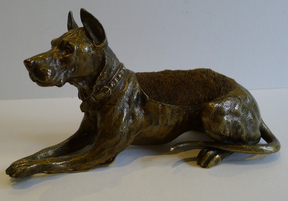 large antique figural bronze pen or nib wipe dog great dane c1880