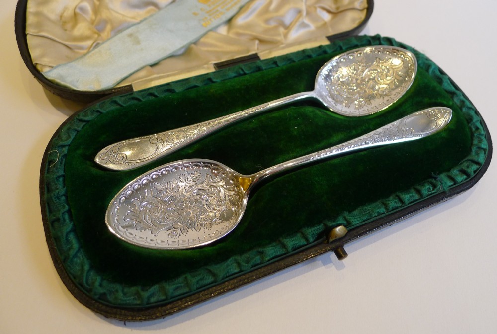 pair antique english sterling silver jam preserve spoons 1897