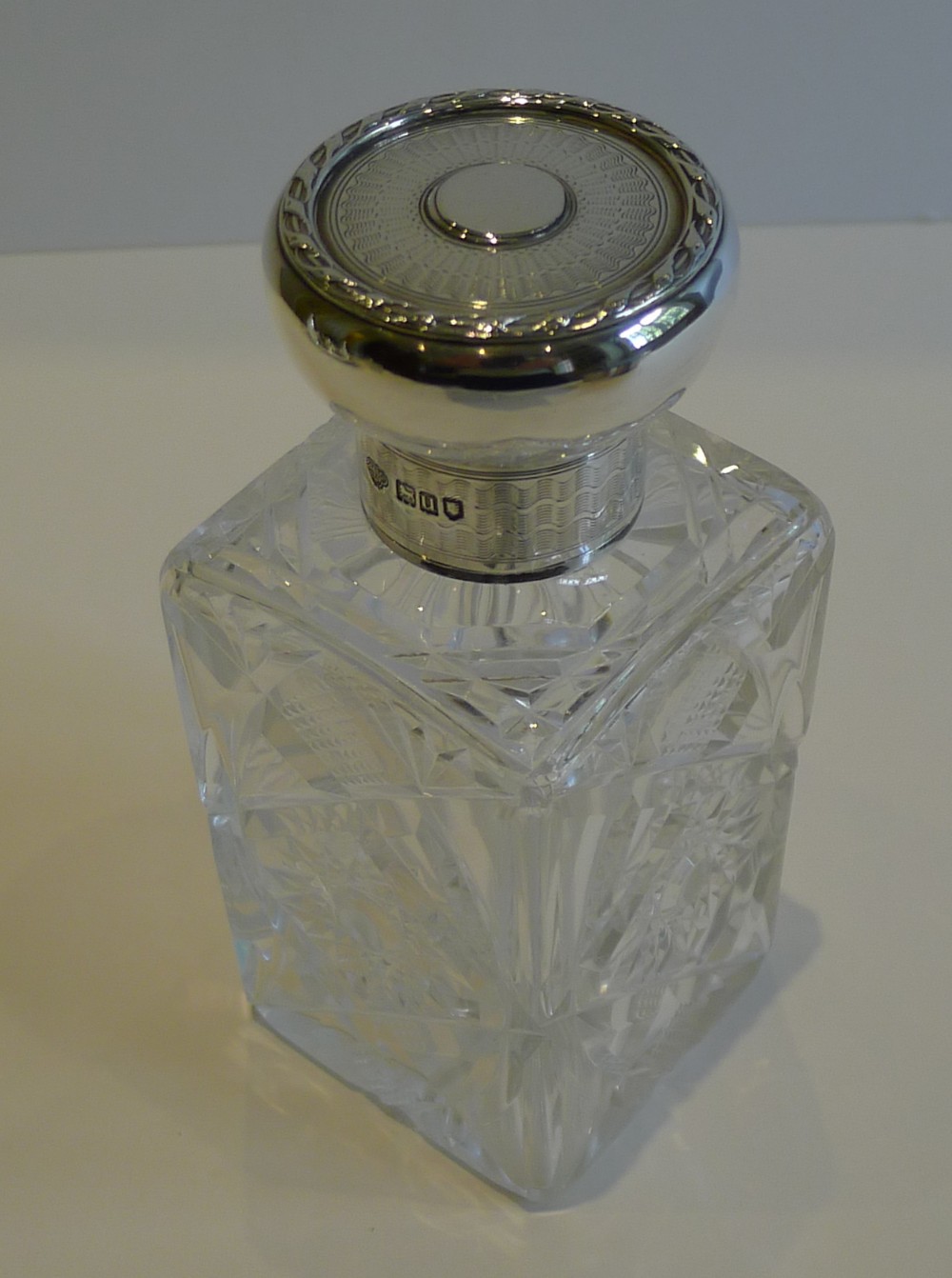 handsome english cut crystal sterling silver perfume or scent bottle 1915