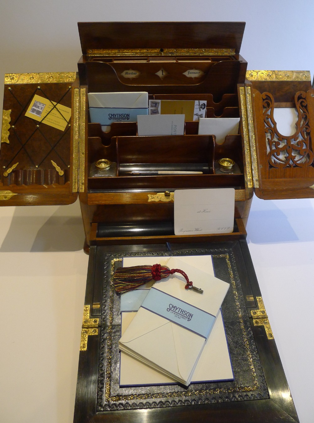 topnotch antique english walnut stationery cabinet writing box c1880