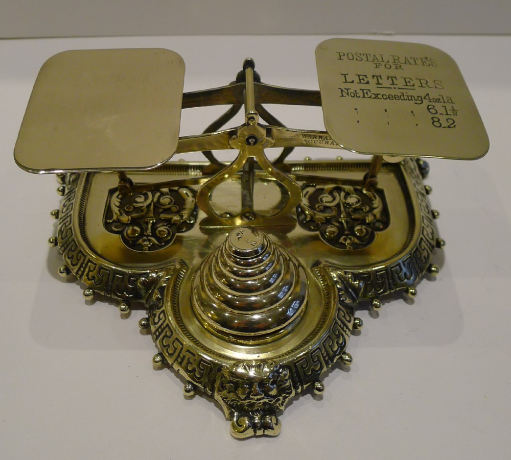 handsome antique english brass postal scale by townsend co 1888