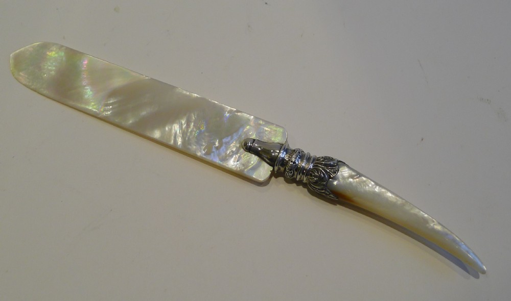 antique english mother of pearl sterling silver letter opener 1893